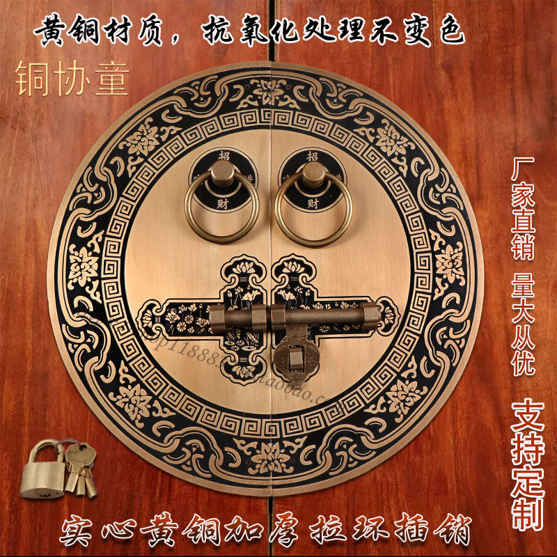中式仿古纯铜兽头拉手大门锁扣老式明装复古实木兽头门环插销门栓