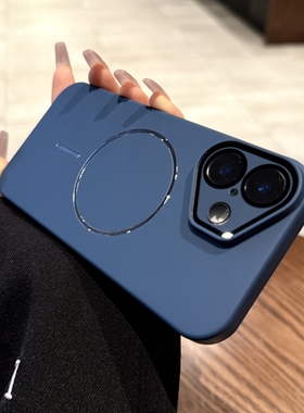 Magsafe细圈适用苹果17promax手机壳磁吸充电iphone16新款肤感磨砂15Pro全包镜头膜14高级13藏蓝色plus男12套
