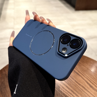 Magsafe细圈适用苹果17promax手机壳磁吸充电iphone16新款肤感磨砂15Pro全包镜头膜14高级13藏蓝色plus男12套