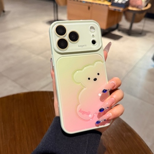 可爱立体小熊适用iPhone17手机壳苹果18promax新款芭乐粉渐变色16pro巨好看13大视窗镜头全包14高级15保护套