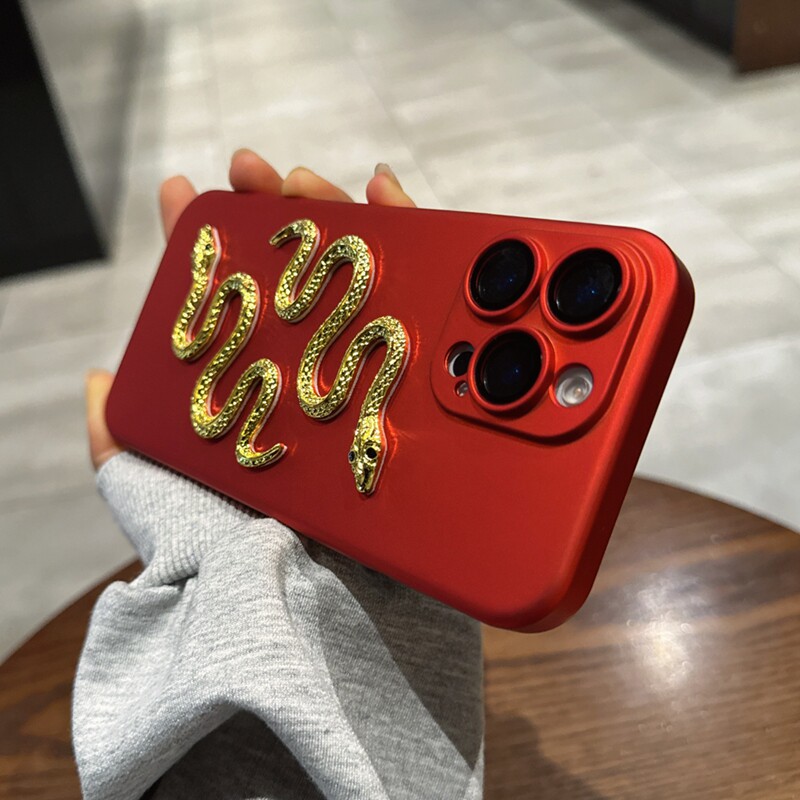 2025新年新款适用苹果16promax的手机壳红色iphone15立体金蛇14pro本命年11镜头膜全包13女12p防摔套xr高级xs