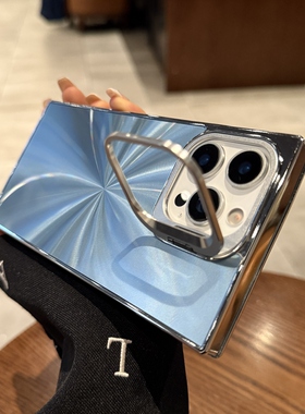 【镜头框支架】电镀方形壳适用苹果16promax手机壳iPhone15Pro新款蓝色极光CD纹14高级感镭射13Pro max保护套