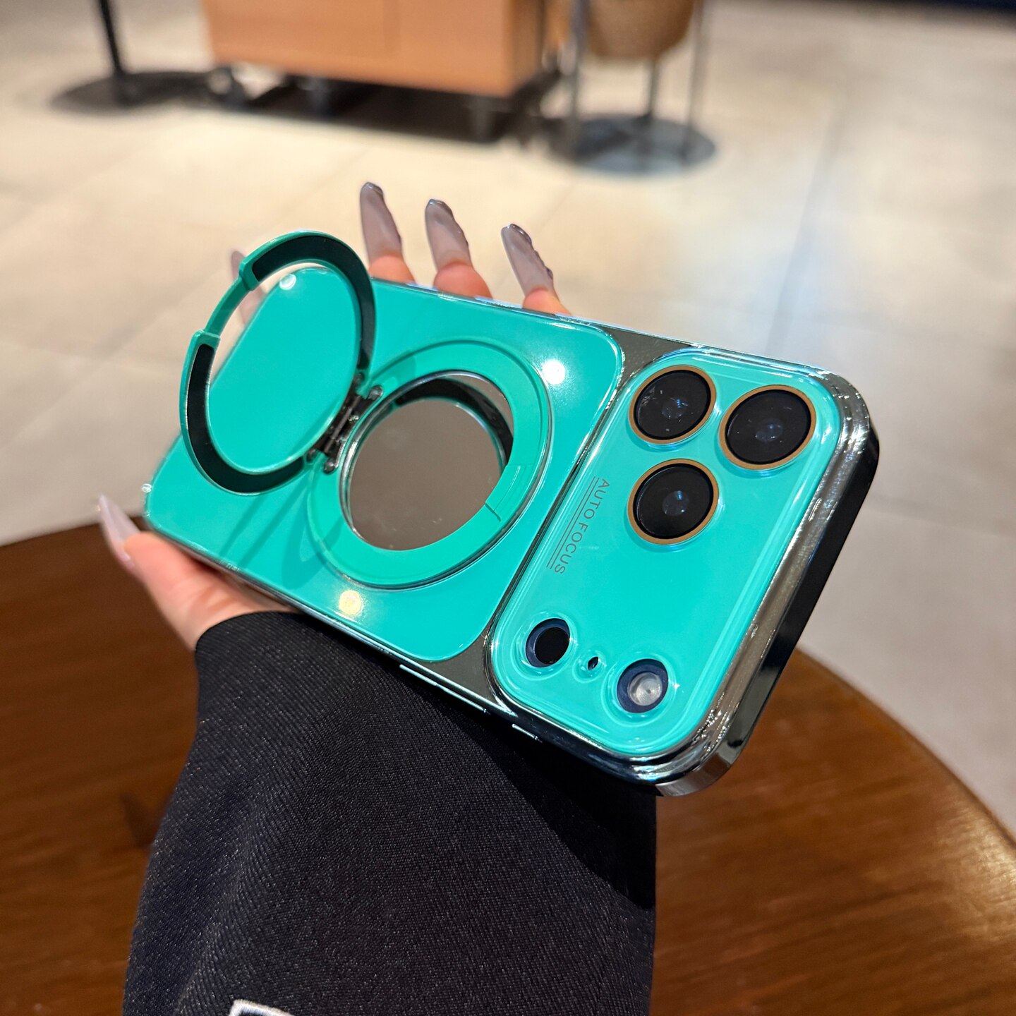 适用苹果18promax手机壳iphone17磁吸支架新款16pro翡翠绿玻璃15带镜子13大视窗镜头全包12高级电镀14P保护套