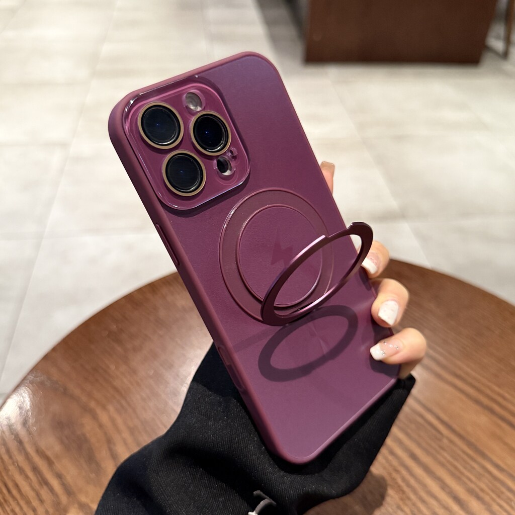 360旋转支架适用iphone16手机壳14promax磁吸支点壳15pro苹果16promax新款梅子色AG磨砂plus镜头全包13保护套