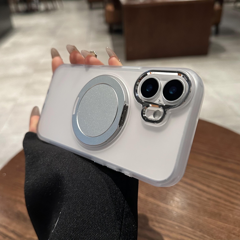 360°旋转支架带磁吸适用iPhone16手机壳14pro新款15proMax苹果16肤感磨砂透明13防摔Magsafe保护套男女plus