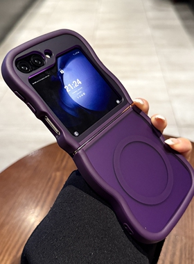 新款暗紫色磨砂波浪纹适用三星zflip7手机壳zflip6/5折叠屏W25flip磁吸充电W24/23硅胶防摔女flip4翻盖保护套