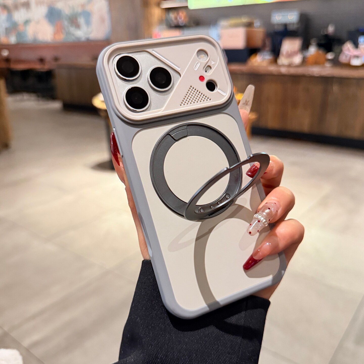 360旋转支架支点壳适用苹果17promax手机壳磁吸iphone16pro新款散热孔机甲镜头15灰白色13磨砂防指纹14保护套