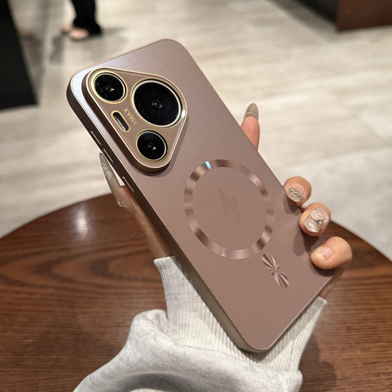 闪电磁吸适用华为pura70pro手机壳p70新款带镜头膜Pura70 Ultra全包AG玻璃磨砂美拉德奶咖色mate60pro+保护套