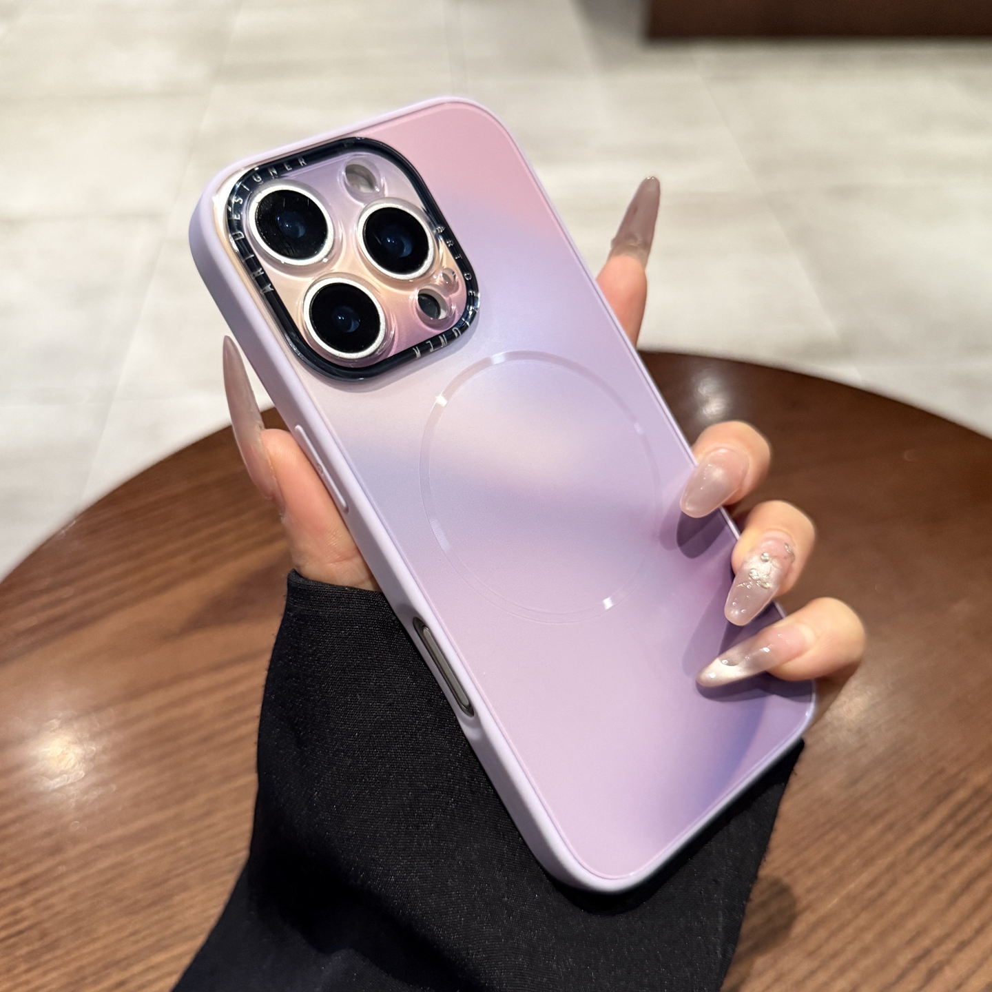 适用iPhone16ProMax磁吸手机壳苹果15Pro新款晕染紫色14保护套全包magsafe无线充电12渐变Plus磨砂玻璃13女