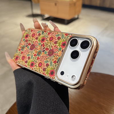 复古小雏菊适用苹果17手机壳17air新款彩色花卉iphone16promax轻奢鎏金电镀15plus女14pro小众高级13PM保护套