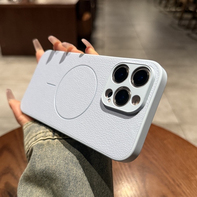 适用苹果16promax手机壳磁吸Magsafe充电iPhone17pro新款细圈15pm纯色素皮纹14远峰蓝12全包13pro保护套高级