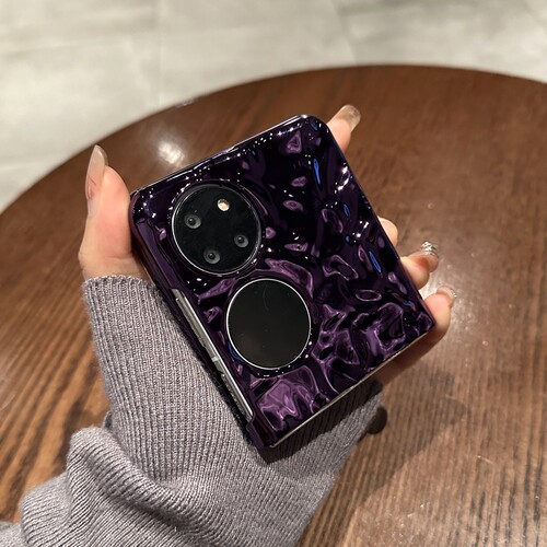 新款轻奢电镀褶皱纹适用华为Pocket2手机壳P50PocketS折叠屏Pocket全包防摔保护套暗夜紫简约纯色高端S高级女