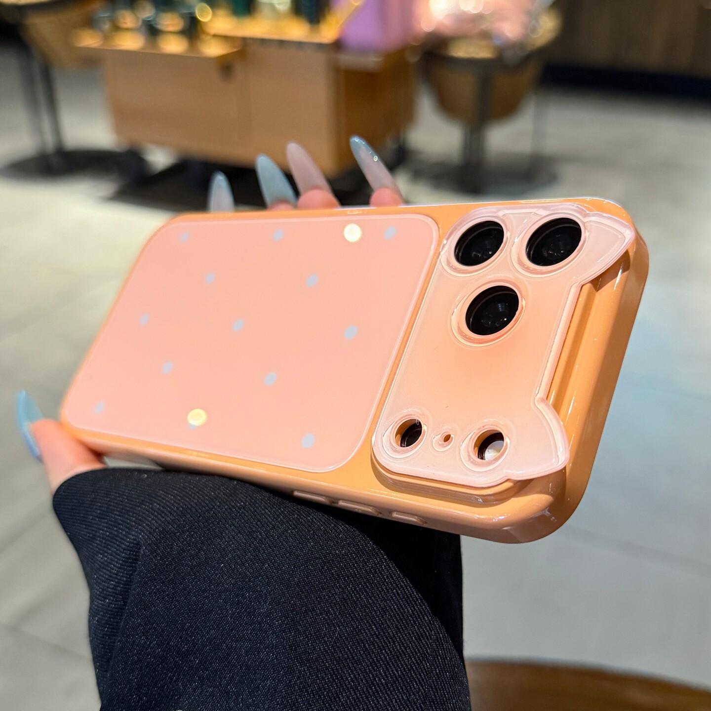 猫耳朵秒变大视窗适用iPhone17pro手机壳苹果18promax新款浅橘色波点16巨好看13高级14P可爱网红女15PM保护套