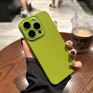 适用iPhone15手机壳苹果16promax新款 液态硅胶14promax纯色磨砂硬壳15Promax豆蔻绿13男女11高级感12全包镜头