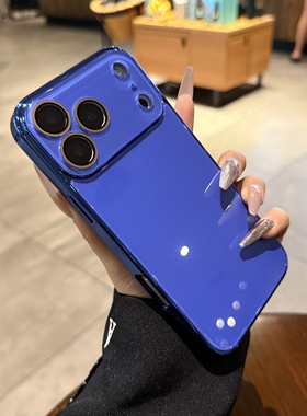 新款克莱因蓝适用苹果17手机壳iphone17pro玻璃硬壳16promax情侣15简约14高级感ip自带镜头膜13pro全包保护套