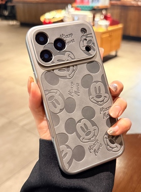 钛灰色耐脏素皮适用苹果17promax手机壳iphone16卡通米奇Air新款翻毛皮15pro秒变大视窗14高级感13保护套情侣
