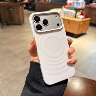 荡漾水波纹适用苹果17promax手机壳磁吸iphone17新款16pro液态硅胶14PM简约高级感15pm纯白色Magsafe保护套女