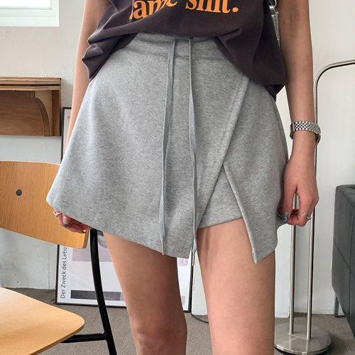 韩国女装新款夏季短款开叉休闲裙裤设计感高腰抽绳宽松女士短裤