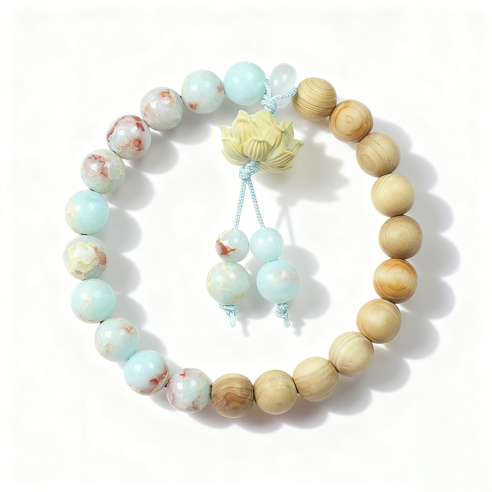 柏木8mm莲花佛珠手串寿山石手链女款民族风简约念珠饰品礼品