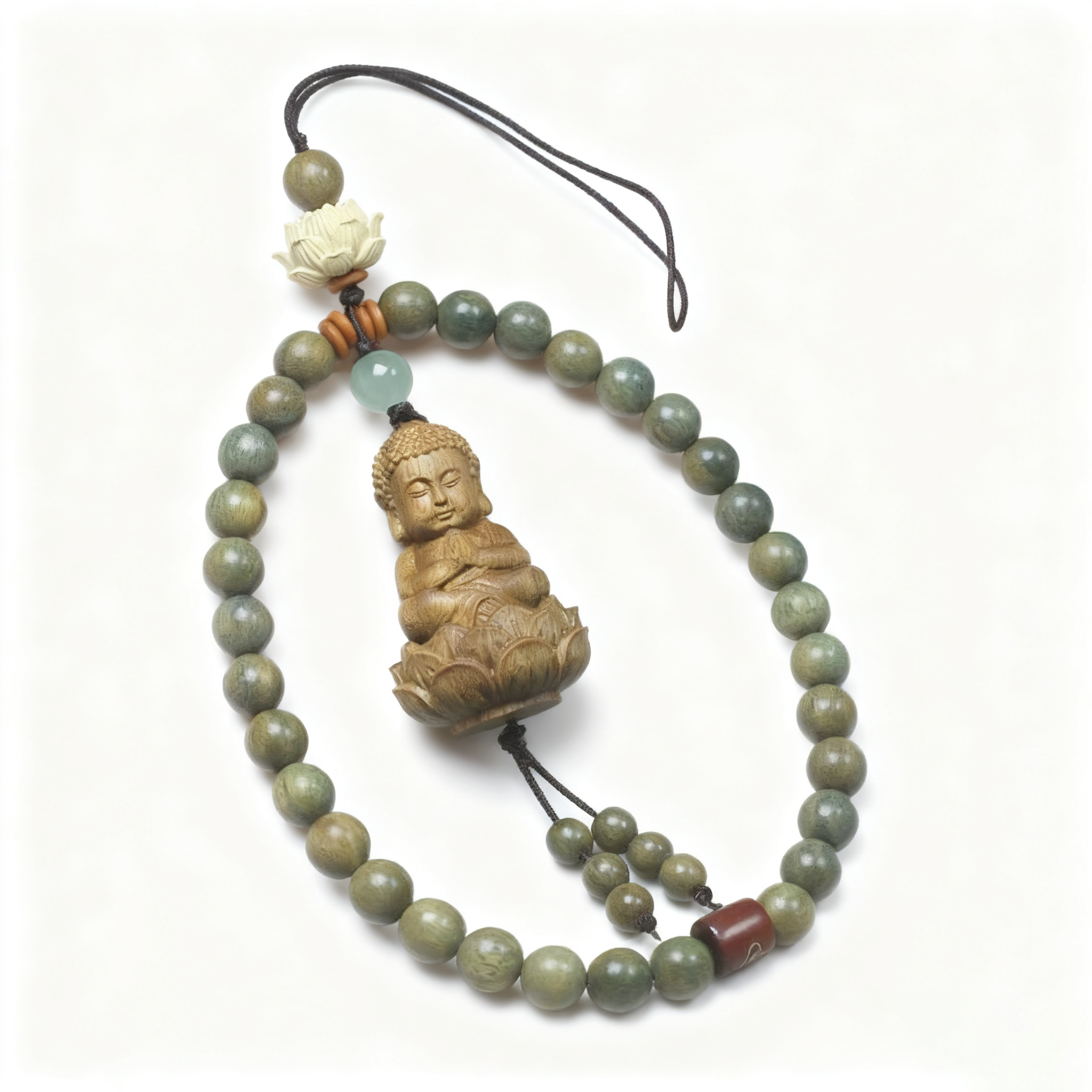 转运莲花佛绿檀8mm挂件莲花小坐佛手机链文玩手机包包挂件配沉水