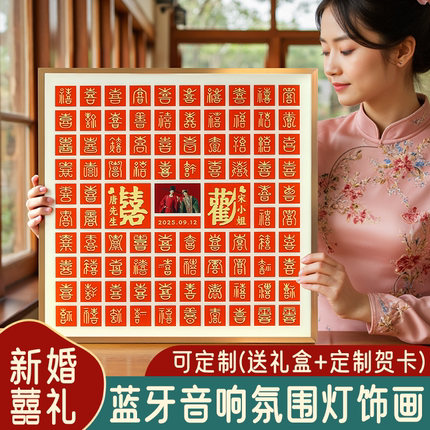 新婚礼物百喜图蓝牙音响氛围灯送新人闺蜜新婚订婚礼品可定制相框