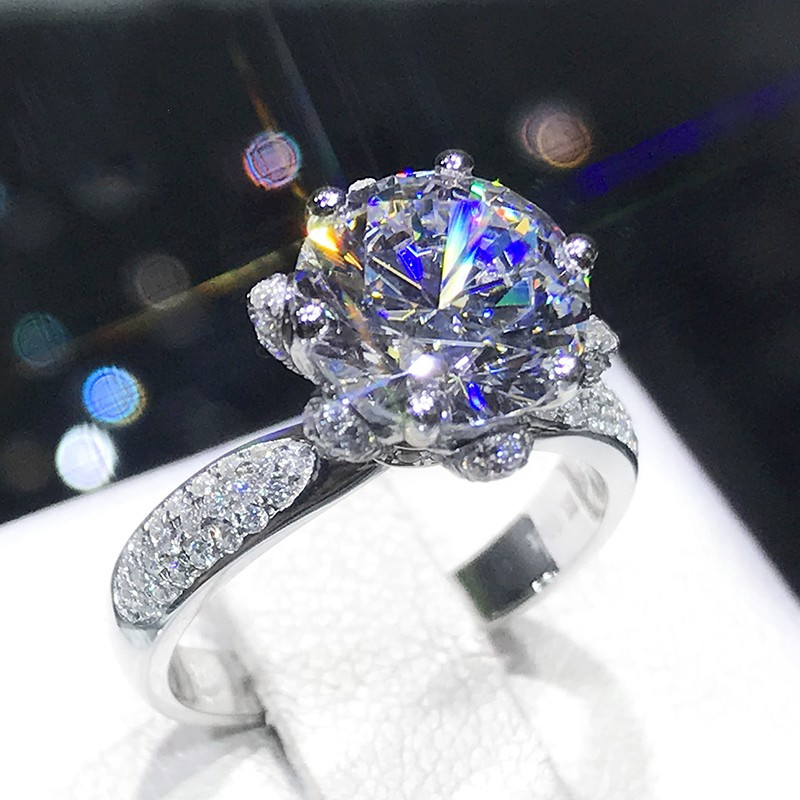 PT950纯铂金美国进口D色莫桑石半壁江山钻戒求婚新款冰雪皇后戒指