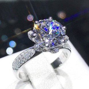 PT950纯铂金美国进口D色莫桑石半壁江山钻戒求婚新款冰雪皇后戒指