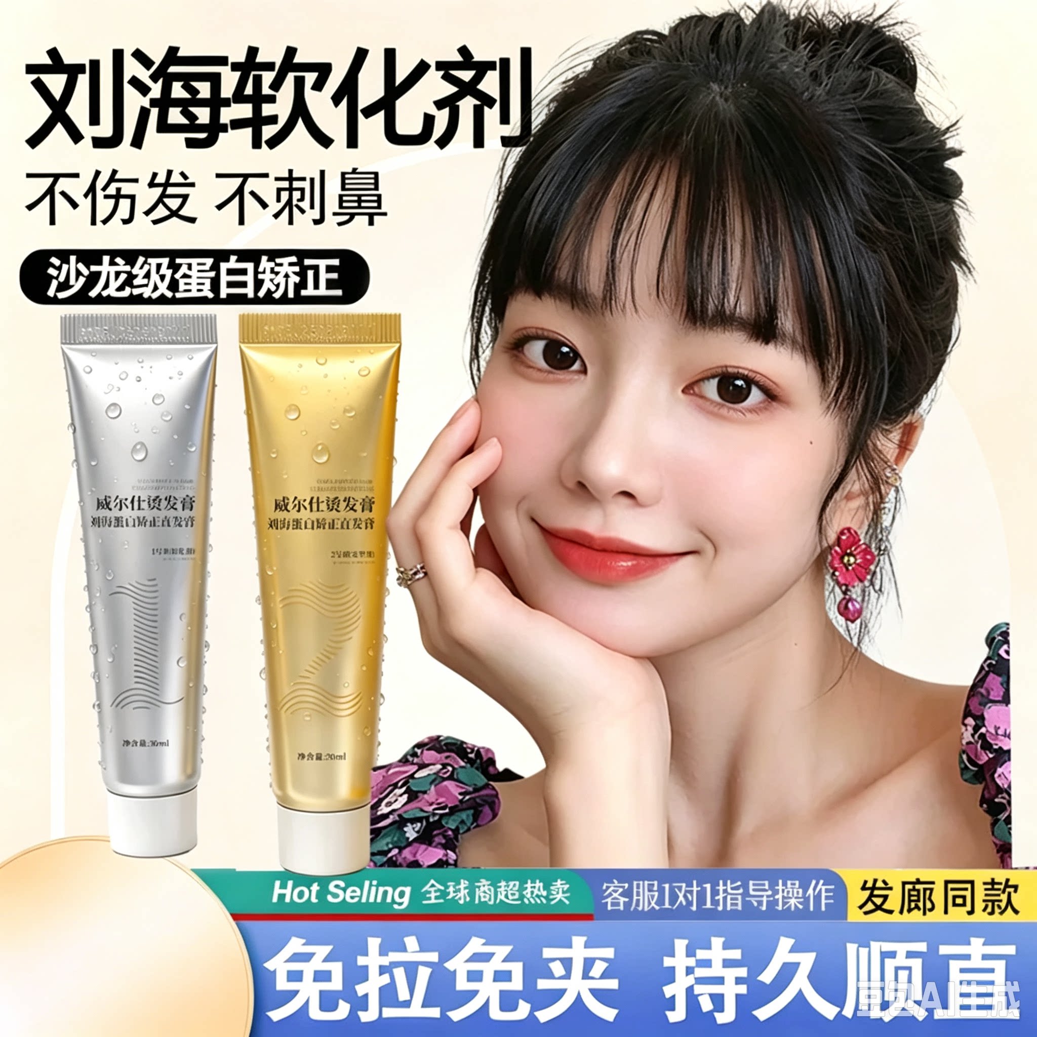 角蛋白免拉免夹直发膏