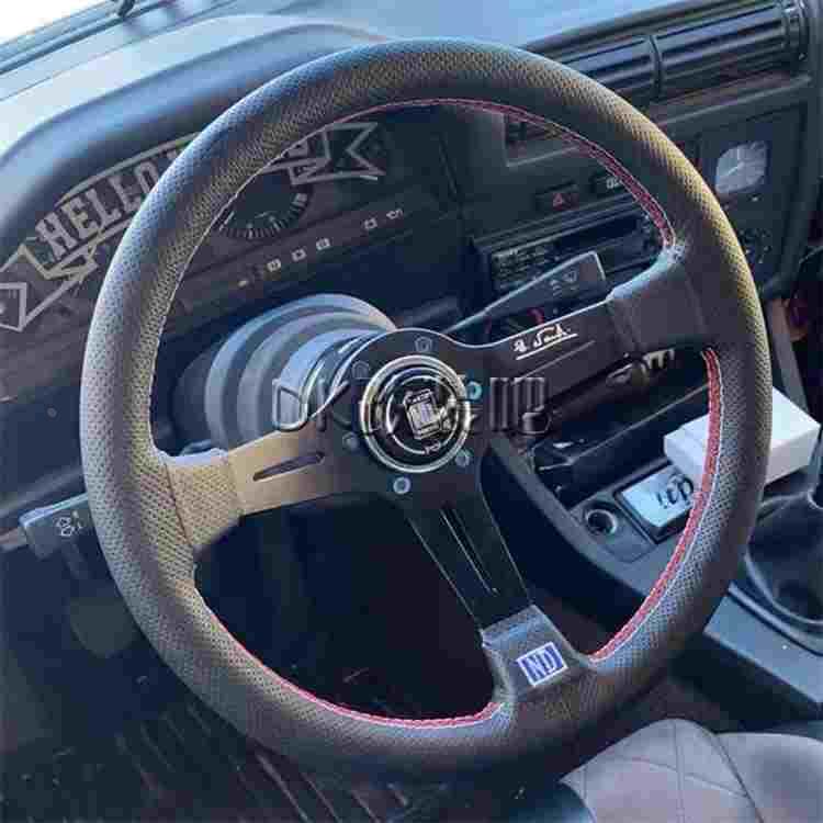 ND赛车真皮改装方向盘 竞技方向盘 真皮三线14寸轻量化赛车方向盘