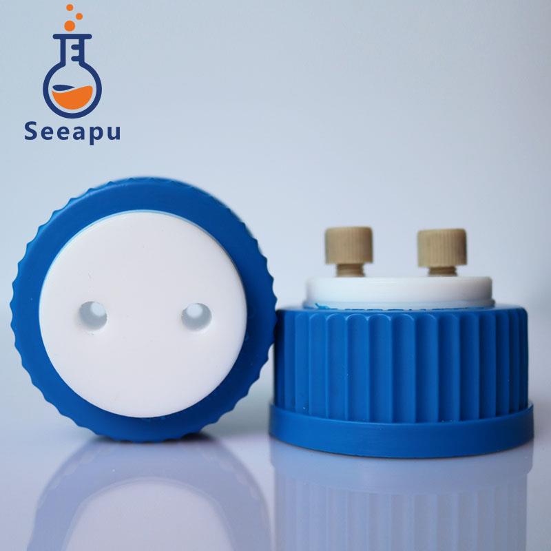 1/4-28带peek接头 流动相瓶盖 高效液相GL45螺纹孔瓶盖 接1/8特氟