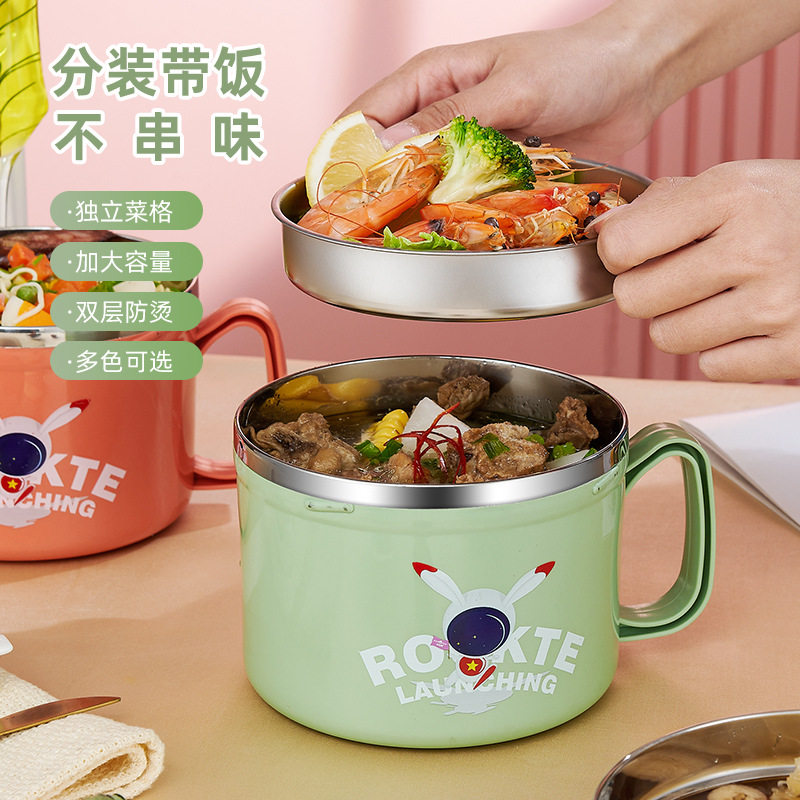 不锈钢带盖双层隔热上班