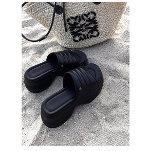 踩屎感 辣妹防滑凉拖海边沙滩鞋 7cm增高厚底拖鞋 女夏外穿2026新款