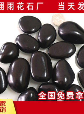 黑色抛光鹅卵石 厂家批发铺路园林雨花石 天然黑色装饰造景石头