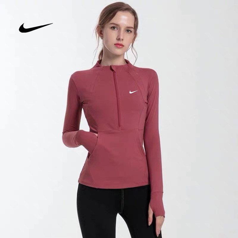 耐克NIKE半拉链瑜伽服女速干运动长袖健身紧身跑步普拉提拉链上衣