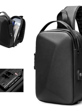 男士胸包休闲硬壳防水轻便潮街头多面体可充电健身平板单肩斜挎包