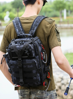 路亚包多功能单双肩两用小背包户外胸包男士战术单肩斜挎钓鱼装备