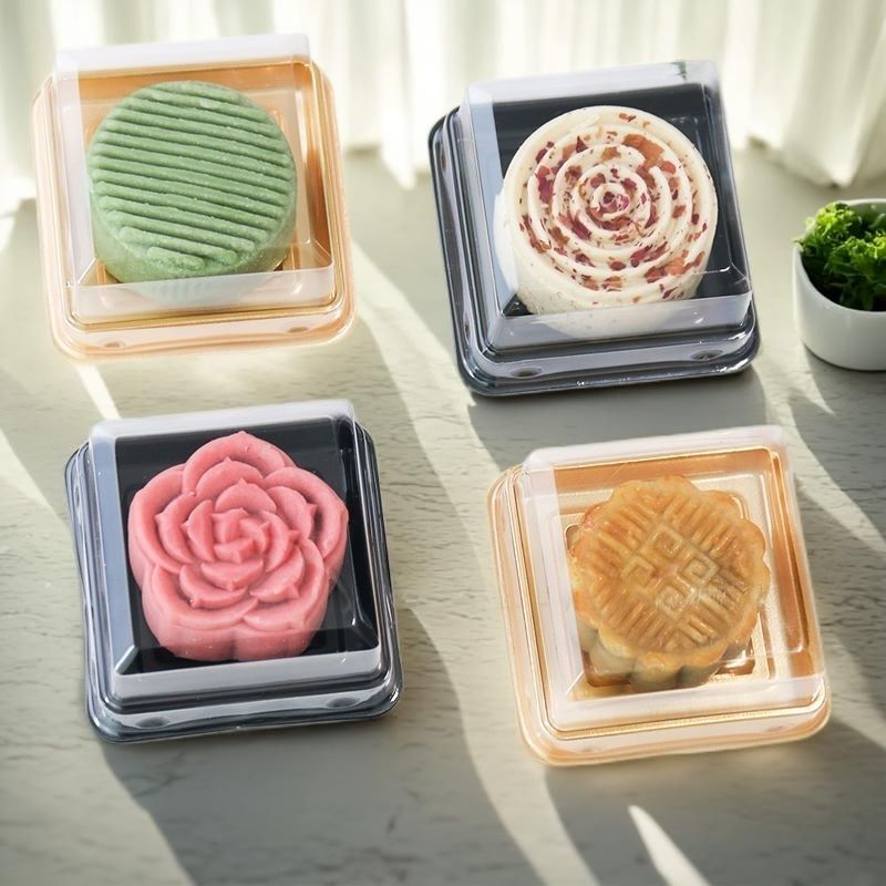 中式烘焙点心方形桃山皮月饼吸塑盒冰皮蛋黄酥包装盒
