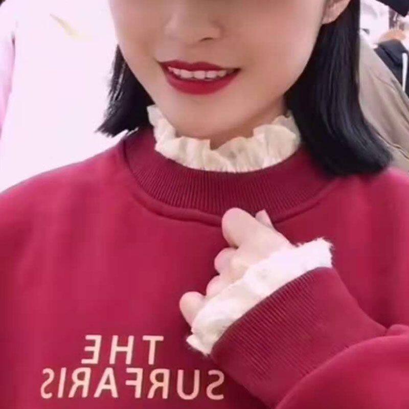假领子女秋冬保暖配毛衣卫衣领口袖口装饰磨毛蕾丝荷叶边脖套立领