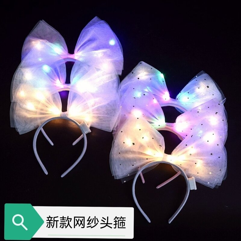 网红新款大蝴蝶结发光头箍仙女天使拍照头饰摆摊玩具头箍