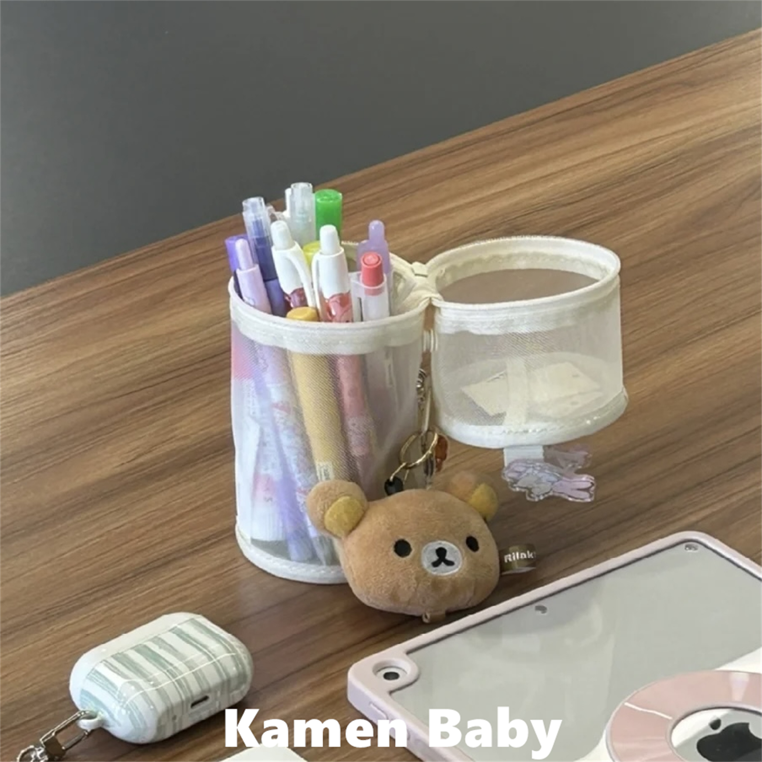 透明网纱圆筒两用笔袋女初中生纯色笔筒文具袋大容量文具盒化妆包