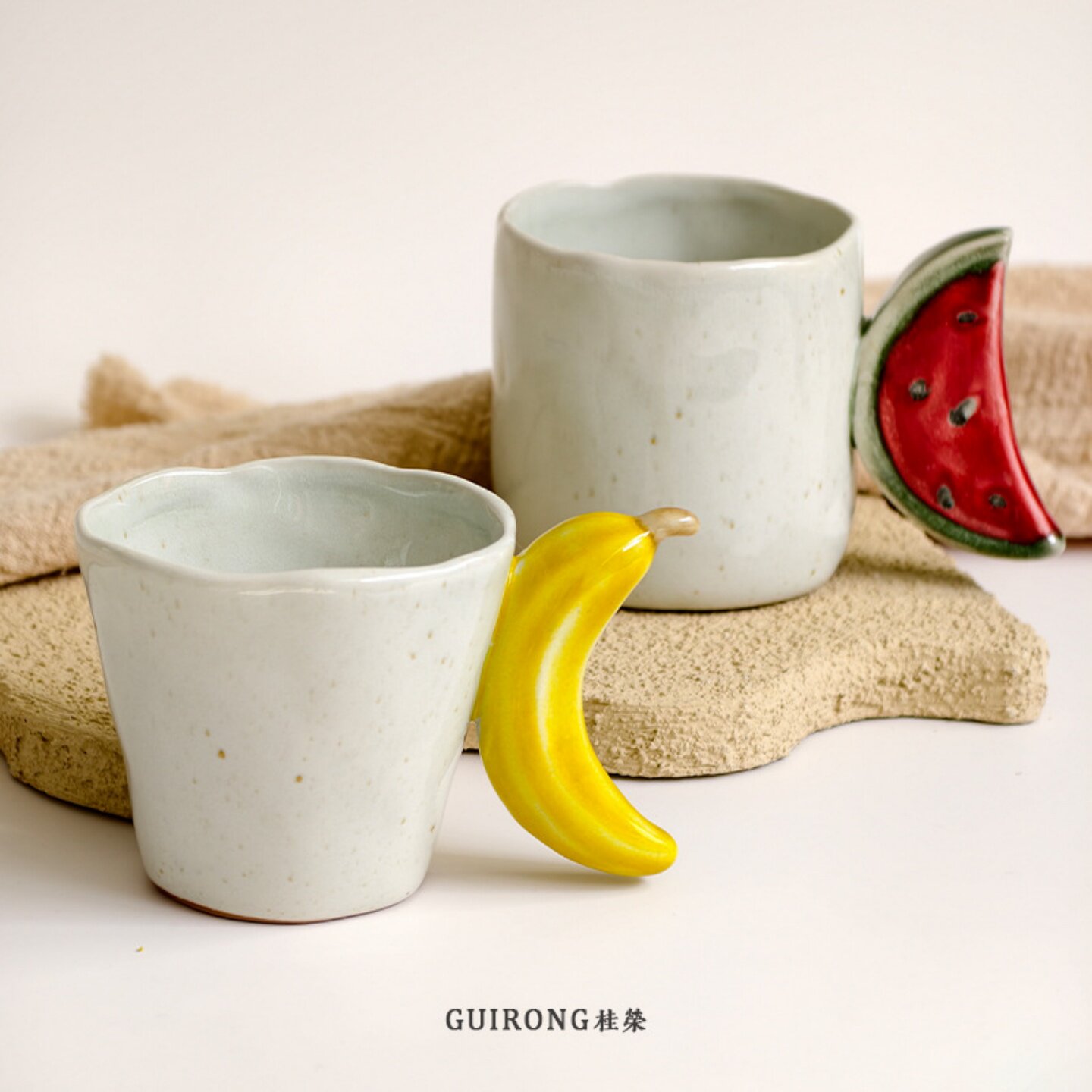 小清新香蕉西瓜陶瓷马克杯礼物图片