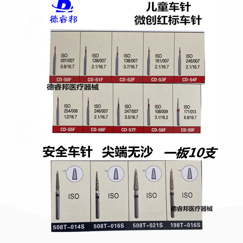 牙科金刚砂微创儿童红标安全车针尖端无沙开腔加长球钻特殊型号