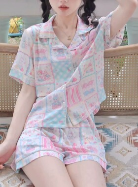 米栗原创设计2022新可爱少女甜美冰丝秋款长袖长裤家居服睡衣套装