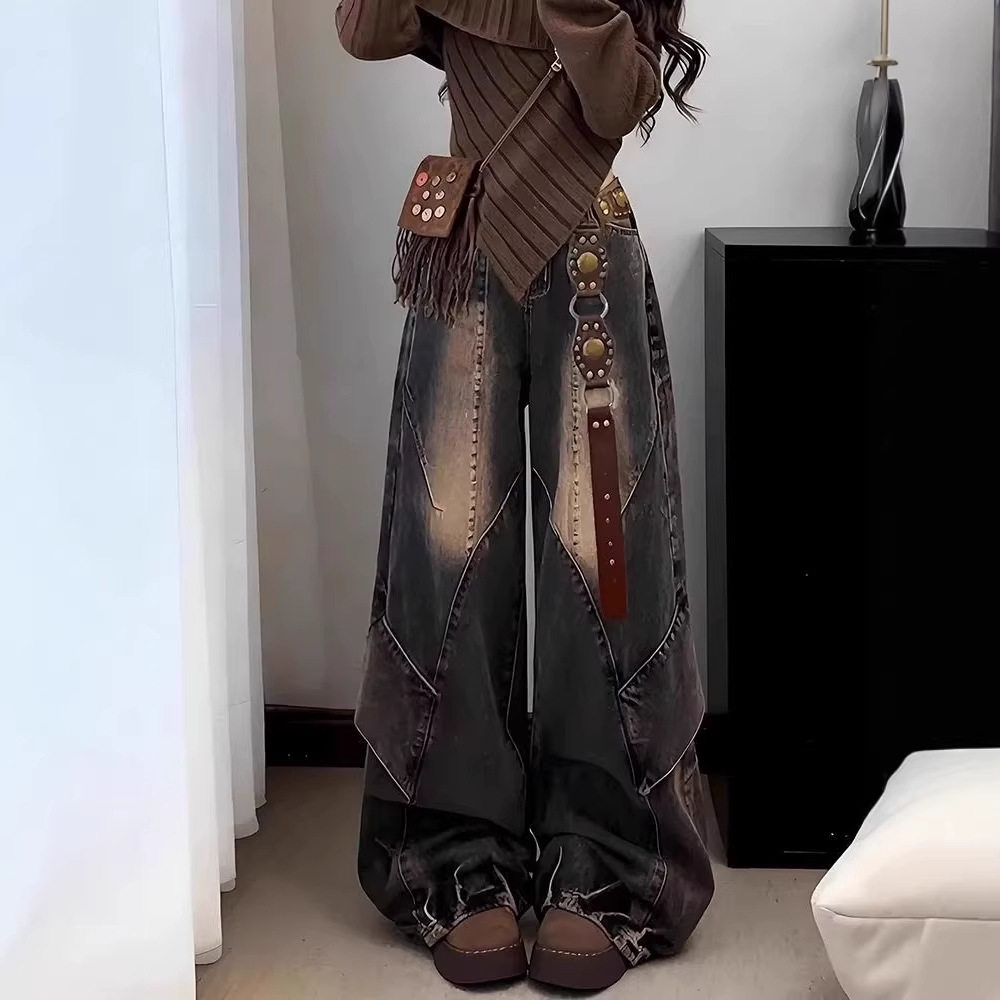 美式复古工装裤牛仔裤裤子女款2026春季新款高腰宽松直筒裤阔腿裤