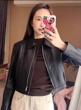 短款皮衣翻领外套春2026新款小个子机车皮夹克上衣BM风小个子