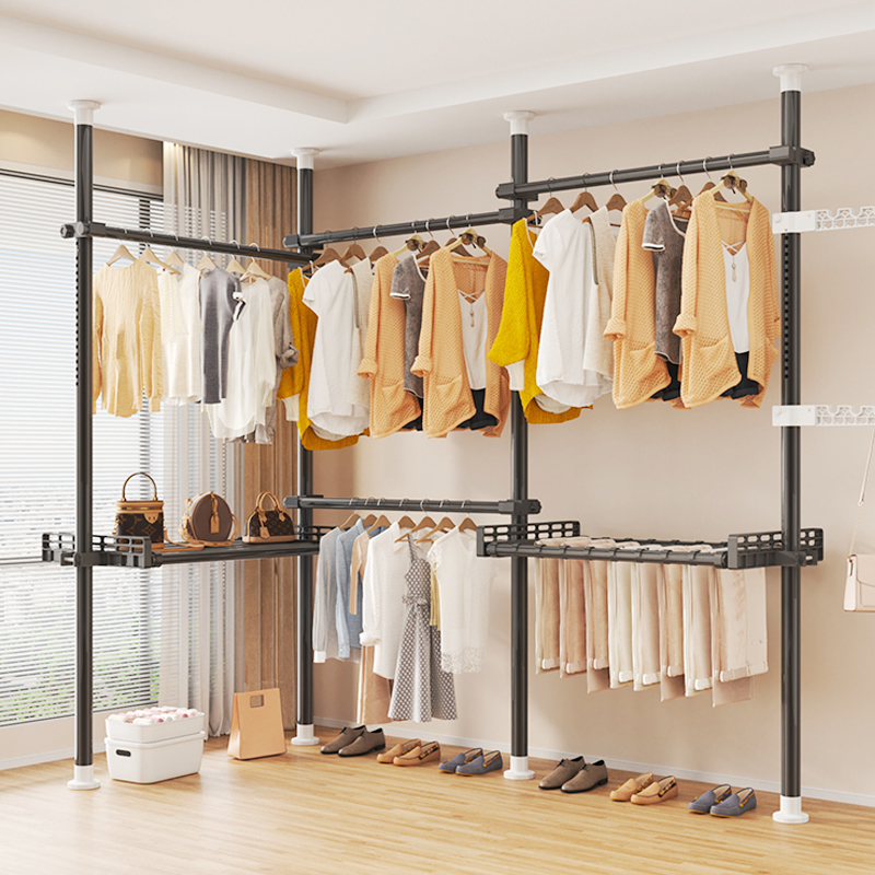 顶天立地置衣架加粗加厚衣帽间架子组装置物柜简易落地卧室挂衣杆