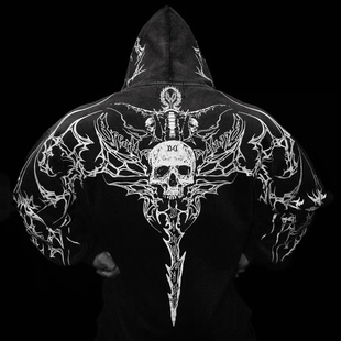 Breathedivinity新款骷颅头美式拉链衫连帽运动卫衣印花男女同款