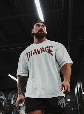 健身训练宽松短袖CBUM克里斯RAW美式运动宽松透气圆领半袖t恤男