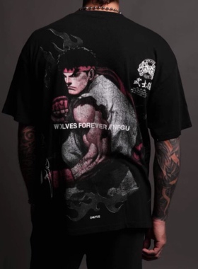 DARC SPORT美式潮牌狼街头霸王系列嘻哈大码宽松健身男女短袖T恤