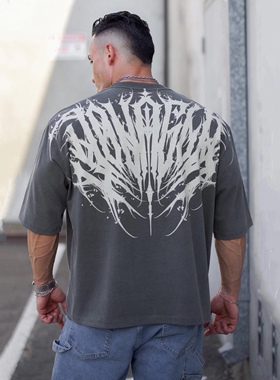 YOUNGLA美式新款男士T恤夏季男装休闲宽松潮牌印花棉短袖运动t恤